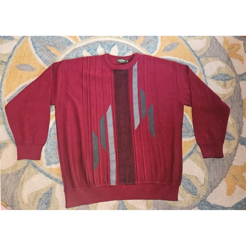Norm Thompson Mens XXL Burgundy Red Geometric Abstract Vintage Sweater Canada